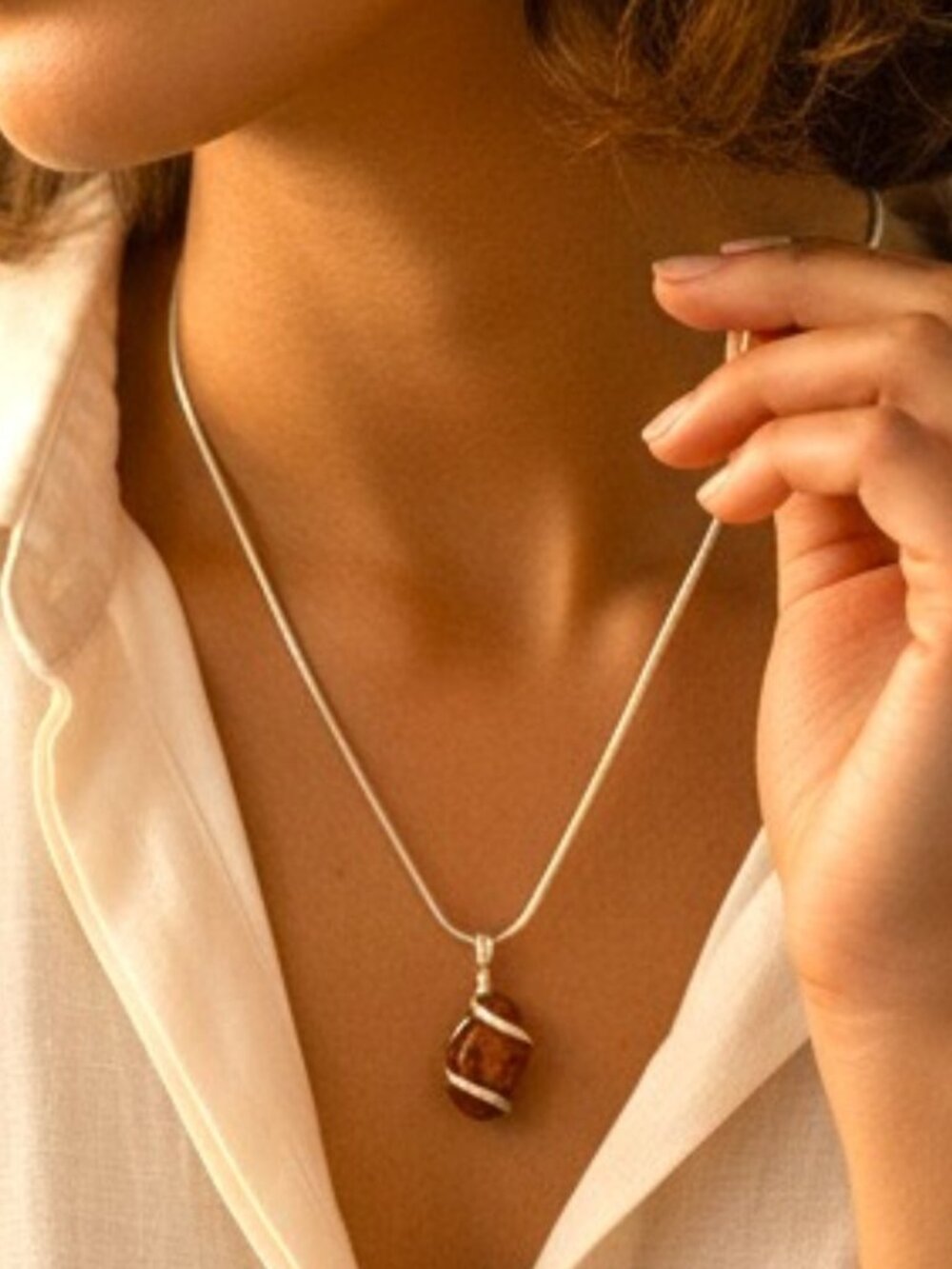 JTV Sandstone Pendant Necklace Sterling Silver Freeform CZ Heart Bail 18-20”